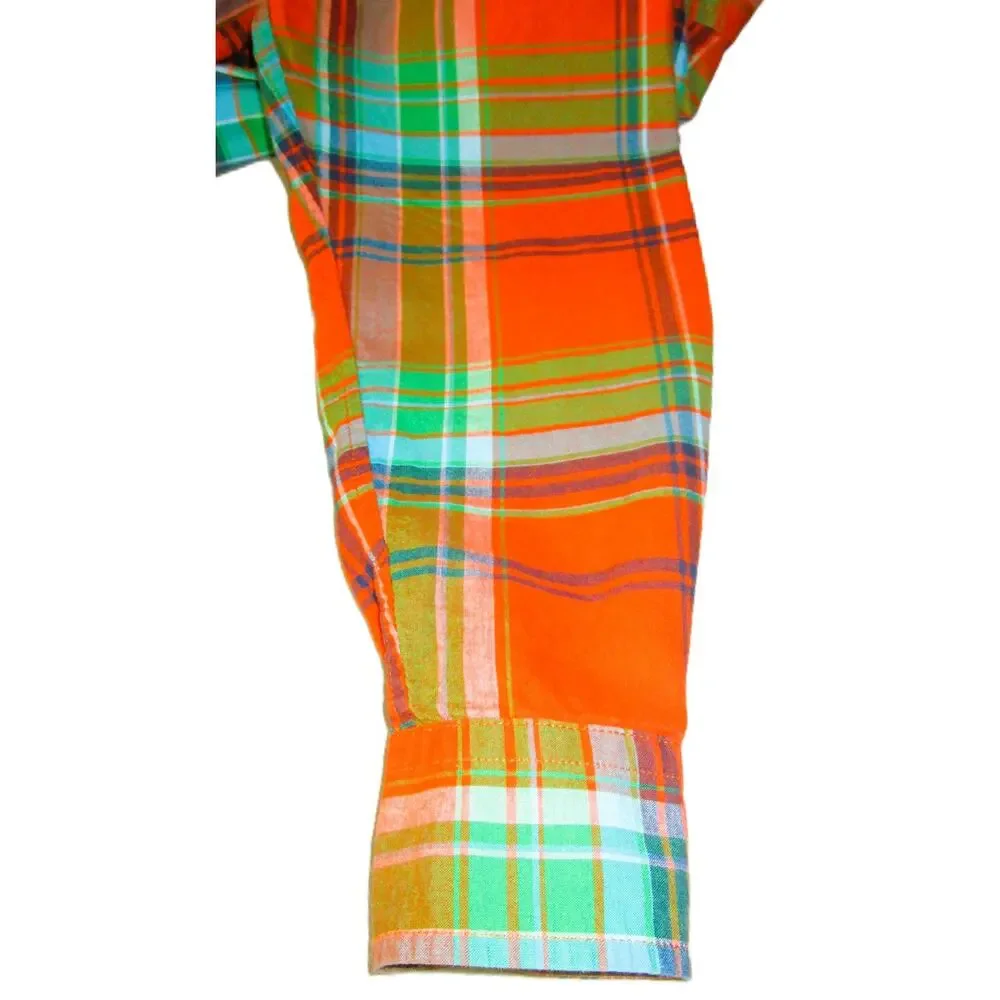 Ralph Lauren Boys Bright Plaid Button Down Shirt Orange Green Blue Size Small 8
